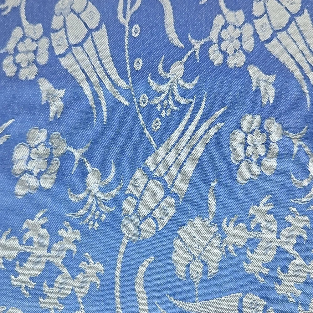 Turkish Silk Blue Print Tassle Trim Scarf, 70